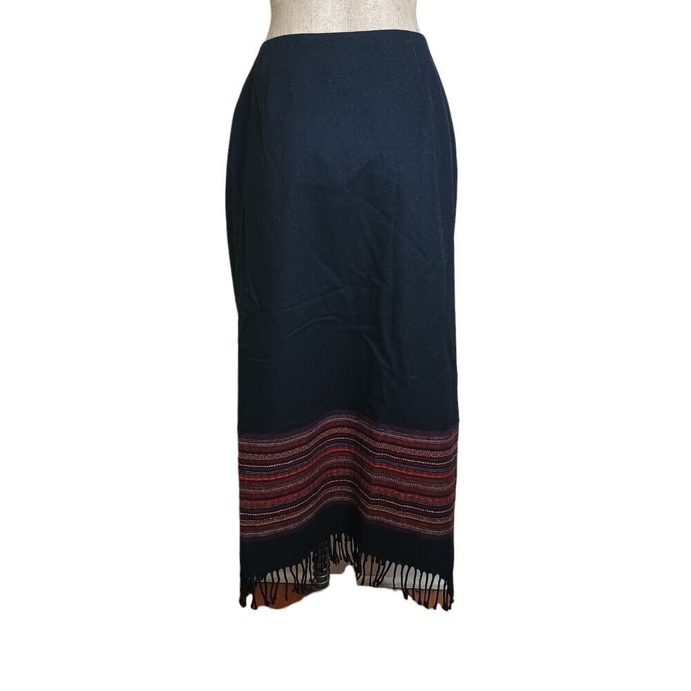 Vtg Worthington Midi Skirt 16 Wool Western Fringe Bohemian Southwestern Festival